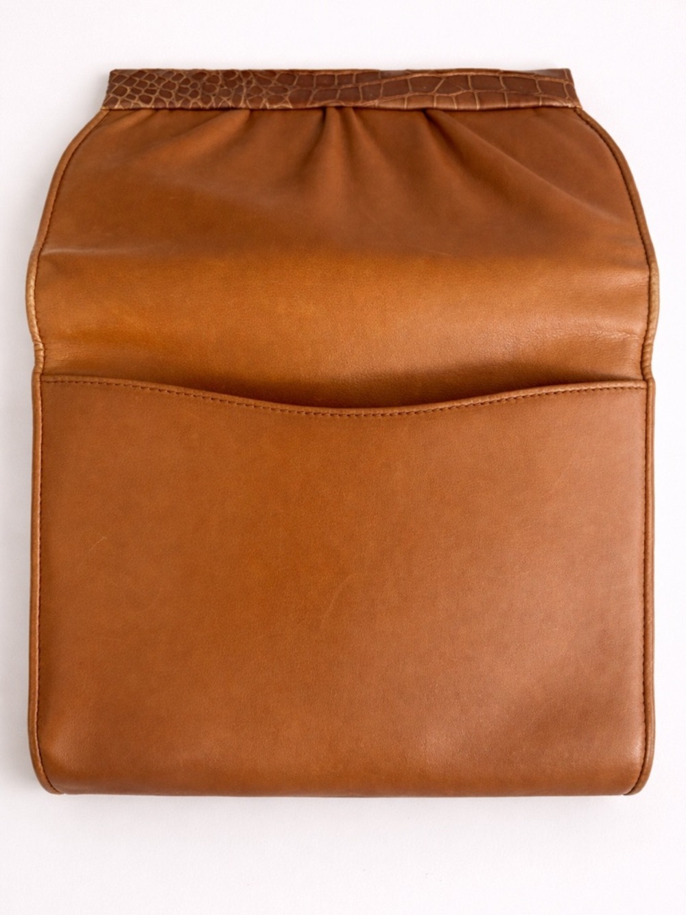 Gucci Vintage Cognac Leather Croc Trim Shoulder Bag Clutch - Picture 8 of 13